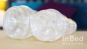 Full-size see-through Fleshlight Ice vs. more compact Fleshlight Go Ice Torque